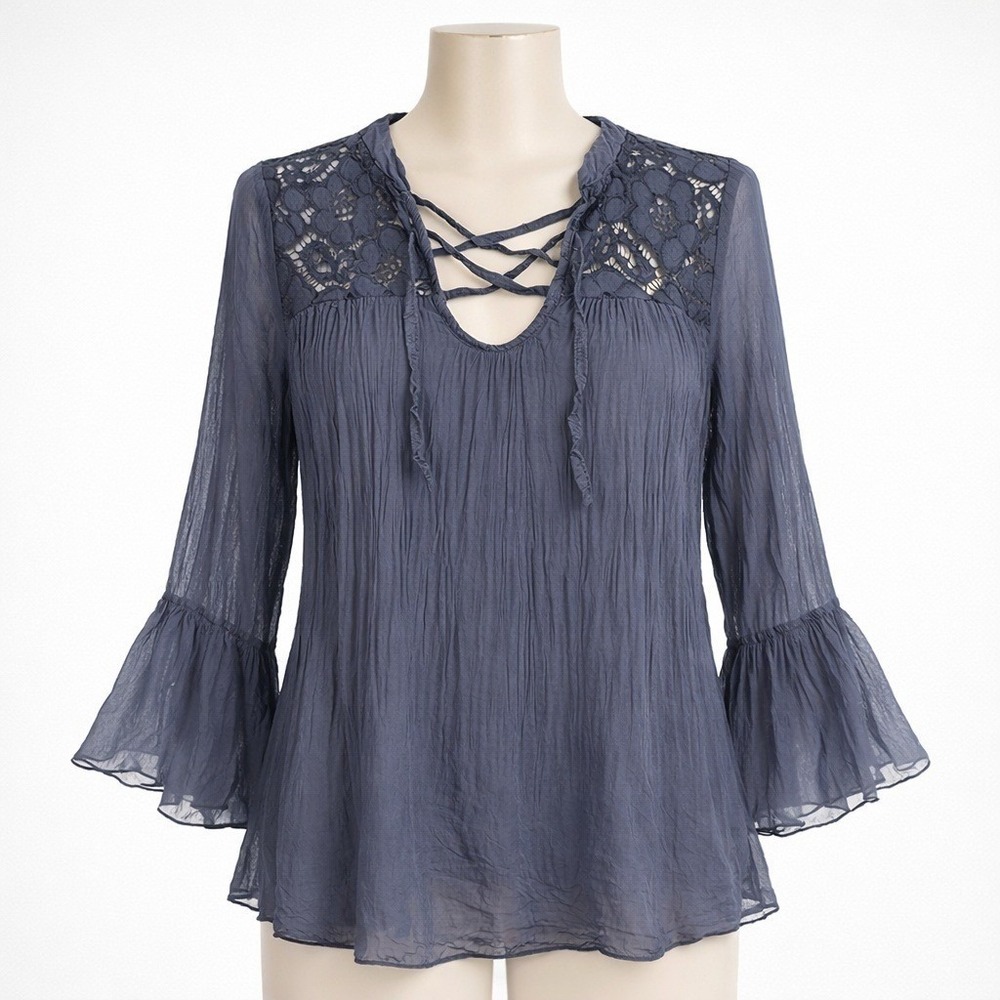 Vicolo Lace Whimsigoth Silk Satin Tunic Navy Blue Size S Sheer Dark Romantic Y2K
